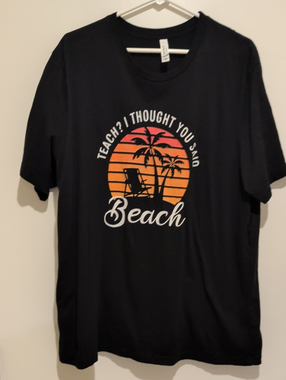 Bella Canvas Black Tee with Orange-Pink Beach Graphic